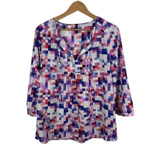NYDJ‎ Geometric Tunic Top Medium Multicolor 3/4 Sleeve Lightweight Office Bold